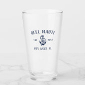 Navy Blue Rustic Anchor | Naam vaartuig Glas (Voorkant)
