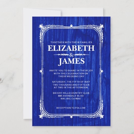 Navy Blue Rustic Barn Wood Wedding Invitations Kaart (Voorkant)
