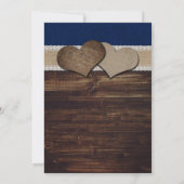 Navy Blue Rustic Burlap en Lace Sunflower Wedding Kaart (Achterkant)