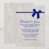 Navy Blue Rustic Burlap Invitations de mariage (Devant / Derrière)