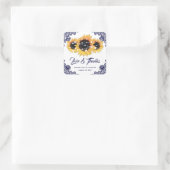 Navy Blue Rustic Chic Sunflower Weddenschap Vierkante Sticker (Tas)