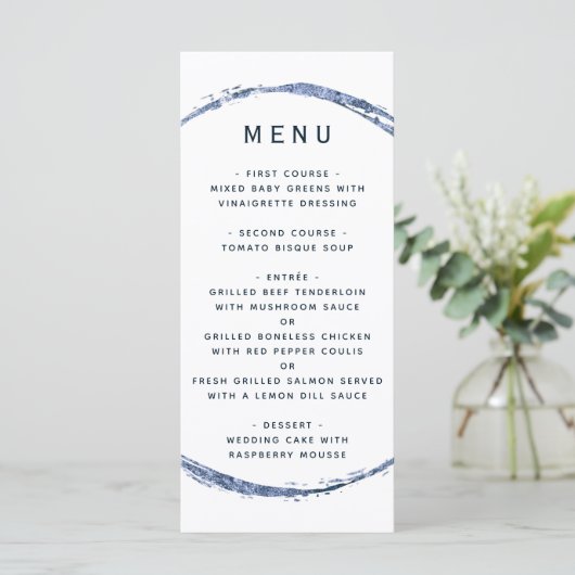 Navy Blue Rustic Circle Ampersand Wedding Menu (Staand voorkant)