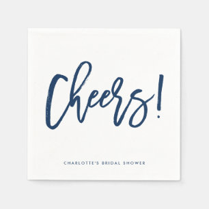 Navy Blue Rustic Hand Lettering Cheers Wedding Servet