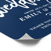 Navy Blue Rustic Hand Lettering Wedding Welkom Poster (Hoek)