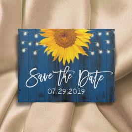 Navy Blue Rustic Sunflower Wedding Save the Date Aankondigingskaart