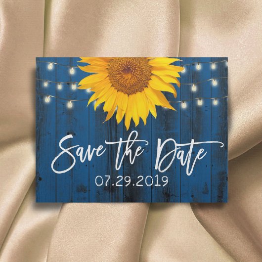 Navy Blue Rustic Sunflower Wedding Save the Date Aankondigingskaart