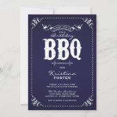 Navy Blue Rustic verjaardagsfeestje BBQ Kaart (Voorkant)