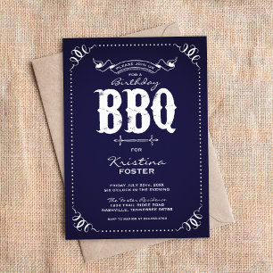 Navy Blue Rustic verjaardagsfeestje BBQ Kaart
