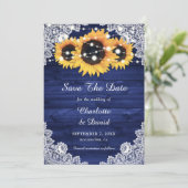 Navy Blue Rustic Wood Lace String Lights Save The Date (Staand voorkant)