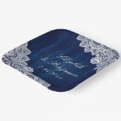 Navy Blue Rustic Wood Lace String Lights Wedding Papieren Bordje (Gebogen)