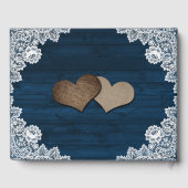 Navy Blue Rustic Wood Lace Sunflower Weddenschap Gastenboek (Achterkant)