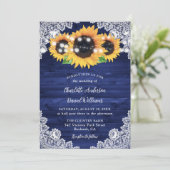 Navy Blue Rustic Wood Lace Sunflower Weddenschap Kaart (Staand voorkant)