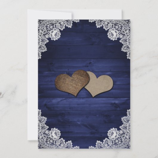 Navy Blue Rustic Wood String Lights Wedding Kaart (Achterkant)