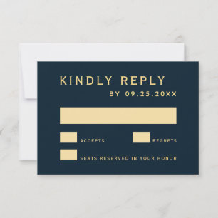 Navy Blue rustieke gouden cirkel bruiloft RSVP Kaa Kaartje