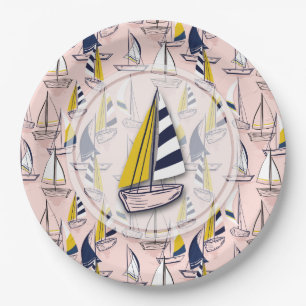 Navy Blue Sailboat Party Papieren Bordje