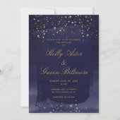 Navy Blue Sapphire & Gold Wedding Invitation Kaart (Voorkant)