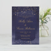 Navy Blue Sapphire & Gold Wedding Invitation Kaart (Staand voorkant)