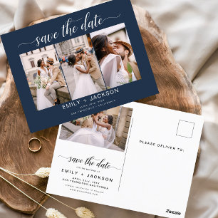 Navy Blue Save the Date 4 Foto Modern Briefkaart