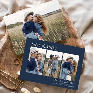 Navy Blue Save the Date 4 Photo Simple