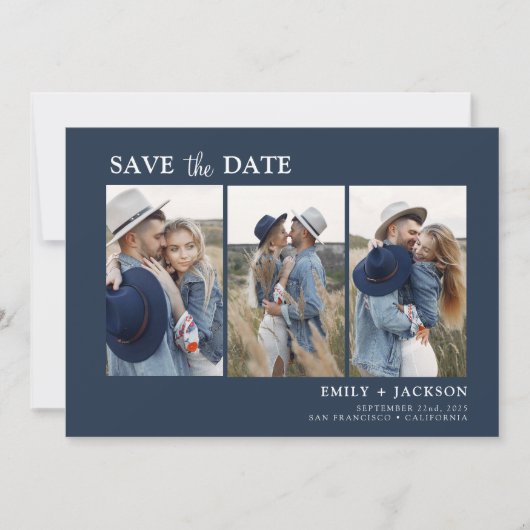 Navy Blue Save the Date 4 Photo Simple (Devant)