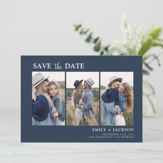 Navy Blue Save the Date 4 Photo Simple (Debout devant)