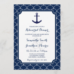 Navy Blue Scallop Nautical Rehearsal Dinner Kaart