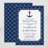 Navy Blue Scallop Nautische repetitie diner Kaart (Voorkant / Achterkant)