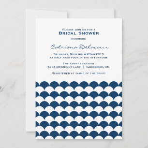 Navy Blue Scallop Pattern Bridal Shower Kaart
