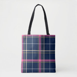 Navy Blue Scottish Tartan Pset Pink White Stripe Draagtas