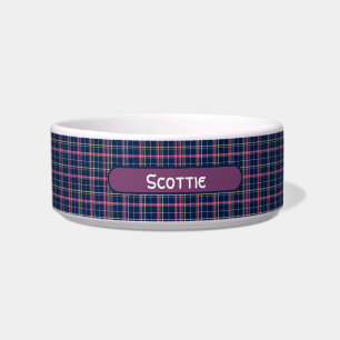 Navy Blue Scottish Tartan Pset Pink White Stripe Voerbakje