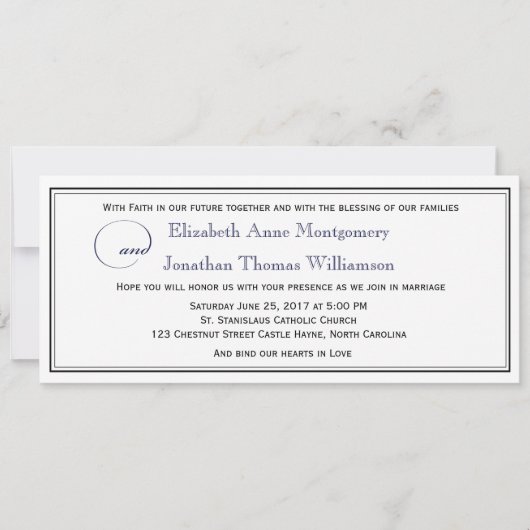 Navy Blue Script Christelijke bruiloft uitnodiging (Voorkant)