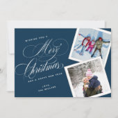 Navy Blue Script Collage Prettig Kerst Foto Feestdagenkaart (Voorkant)