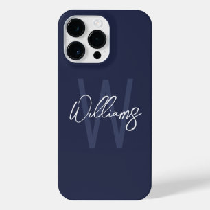 Navy Blue Script - Gepersonaliseerd monogram en na iPhone 14 Pro Max Hoesje