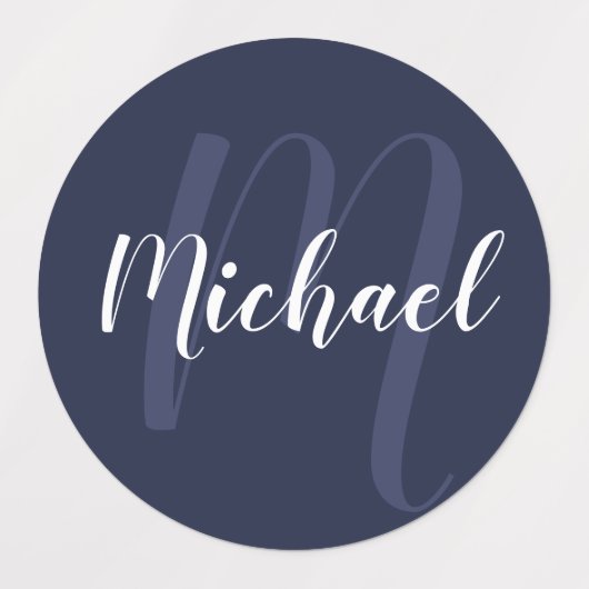 Navy Blue Script - Gepersonaliseerd monogram en na Labels (Design 1)