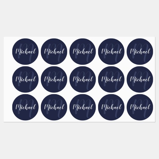 Navy Blue Script - Gepersonaliseerd monogram en na Labels (Vel)