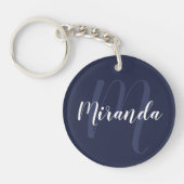 Navy Blue Script - Gepersonaliseerd monogram en na Sleutelhanger (Voorkant)