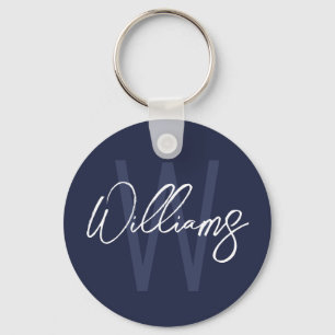 Navy Blue Script - Gepersonaliseerd monogram en na Sleutelhanger