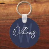 Navy Blue Script - Gepersonaliseerd monogram en na Sleutelhanger (Voorkant)