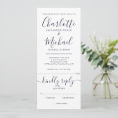 Navy Blue Script Minimalistische All-in-One Trouwk Kaart (Staand voorkant)