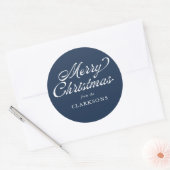 Navy Blue  Script Modern Merry Christmas Ronde Sticker (Envelop)