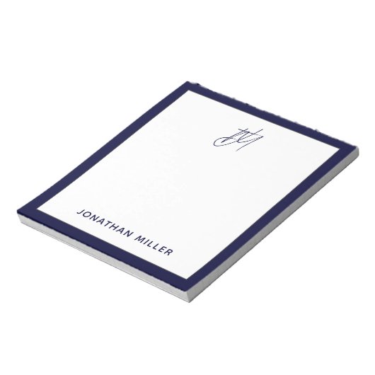 Navy Blue Script Monogram Notitieblok (Gedraaid)