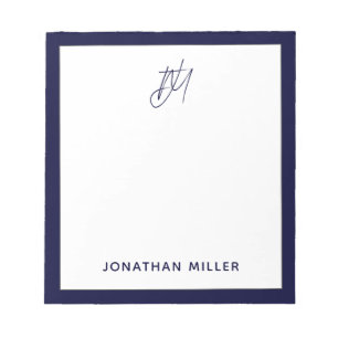 Navy Blue Script Monogram Notitieblok