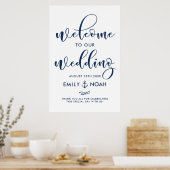 Navy Blue Script Nautical Wedding Welkomstteken II Poster (Keuken)