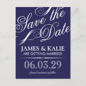 Navy Blue Script Save the Date Aankondigingskaart (Voorkant)