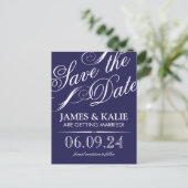 Navy Blue Script Save the Date Aankondigingskaart (Staand voorkant)