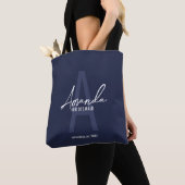 Navy Blue Script Specialized Bridesmaid's Name Draagtas (Dichtbij)