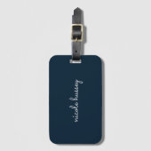 Navy Blue Script | Stijlvol Monogram Modern Bagagelabel (Voorkant (verticaal))