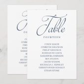 Navy Blue Script Table Number Seating Chart Kaart (Voorkant / Achterkant)