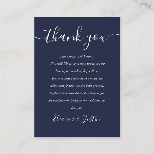 Navy Blue Script Weddenschap Plaatskaartje (Voorkant)