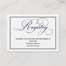 Navy Blue Script Wedding Registry Information Kaar Informatiekaartje